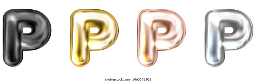 Golden foil inflated alphabet symbol, isolated letter P
