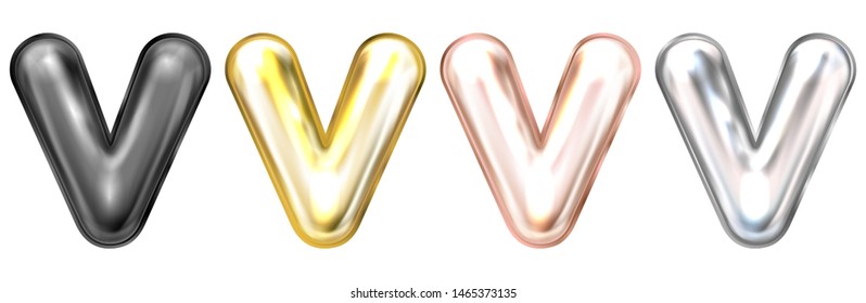 Golden foil inflated alphabet symbol, isolated letter V