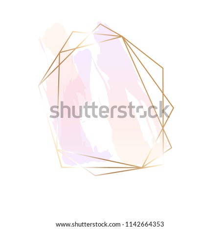 Golden foil linear crystal, rose pastel watercolor brush strokes.