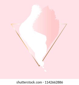 Golden foil linear triangle, white and rose pastel brush strokes on a pink background.