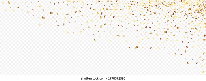 Golden Foil Transparent Panoramic Transparent Background. Art Sparkle Banner. Gold Triangle Golden Card. Splash Paper Wallpaper.