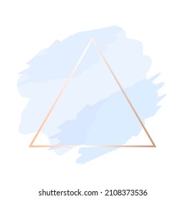 Golden foil triangle frame with blue and cream pastel brush strokes isolated on a white background.
