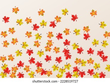 Golden Foliage Background BeigeVector. Leaves Flying Template. Green Shape Floral. Isolated Leaf Illustration.