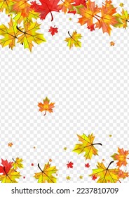 Golden Foliage Background Transparent Vector. Leaf Forest Design. Yellow Shape Floral. November Plant Template.