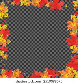 Golden Foliage Background Transparent Vector. Floral Nature Card. Ocher November Plant. Seasonal Leaves Illustration.