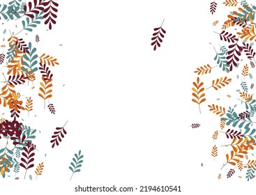 Golden Foliage Background White Vector. Leaf Art Texture. Orange Plant. Gold Leaves Floral. Silhouette Frame.