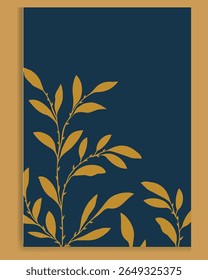 Golden Foliage on Navy Blue Botanical Art