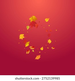 Golden Foliage Vector Red Background. Decoration Leaf Illustration. Ocher Paper Plant Texture. October Frame.