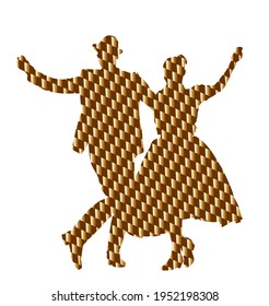 Golden folk dancers couple in love vector silhouette. Germany folklore October fest actors. Traditional wedding culture from Europe. Dancing woman and man in love festival. Gold happy couple.