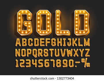 Golden font alphabet, number sign. Vector illustration