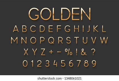 Golden font. Elegant delicate gold letters and numbers