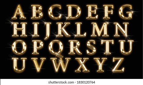 Golden font letters alphabet typography. 3D rendering