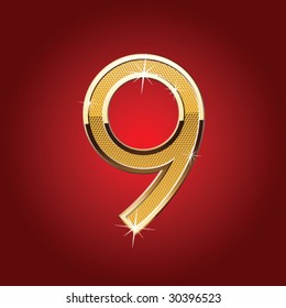 Número de letra dorado 9