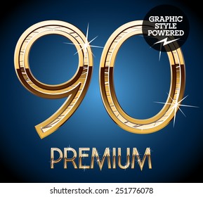 Golden font. Numbers 9 0