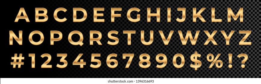 Golden Font Numbers And Letters Alphabet Typography. Vector Gold Font Type With 3d Metal Gold Effect
