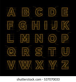 Golden font on black vector illustration. Drafting paper ABC design