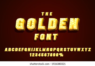 Golden font set collection, letters and numbers symbol. Vector illustration