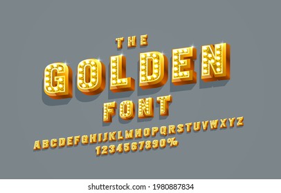 Golden font set collection, letters and numbers symbol. Vector illustration