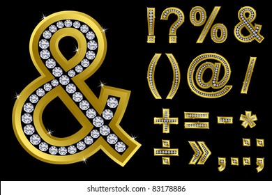 Golden font symbol and mathematical symbol set