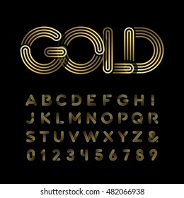 Golden font. Vector alphabet with gold effect letters and numbers.

