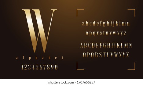 Golden fonts and alphabet, luxury expensive trendy sport modern minimal classic letters urban royal  futuristic typeface typo typography and number. Vector illustration.
