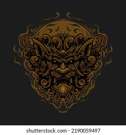 golden Foo dog head artwork illustration design vector