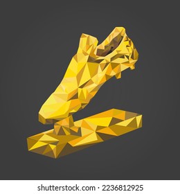 Golden football trophy 3D polygon,Soccer shoes trophy low polygon vecter,geomatic shape simulate trophy triangle gold shine.