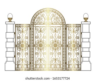 golden forged gate and wickets on a white background