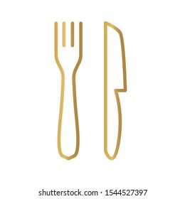 golden fork and knife icon- vector illustration