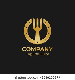 Goldene Gabel Symbol in Kreis Logo Design. Perfekt für Restaurants, Catering-Service oder kulinarische Marken.