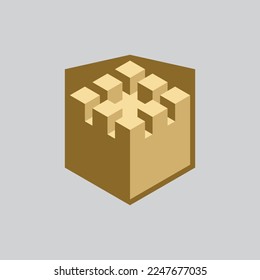 Golden fortress and shield logo concept