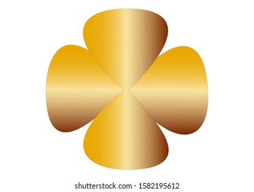 Golden four leaf clover on white background.