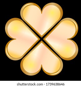 Golden four-leaf clover, logo on a black background, vector element.