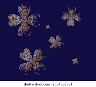 Golden four-leaf clovers symbolizing luck and prosperity create an elegant design on a BLUE background