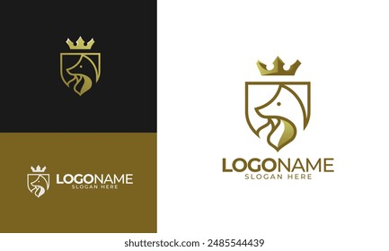 Golden Fox King Shield Logo design template for business identity