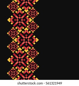 Golden frame in american indian style. Seamless border for design. Ethnic ornament on black background. Navajo tiles.