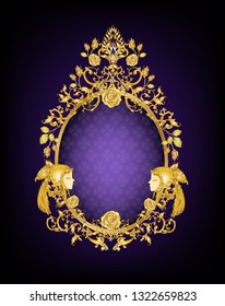 Golden frame with angel face and vintage Victorian metal Leaves​