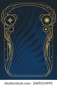 Golden frame in Art Nouveau style on a dark blue background. Vector template