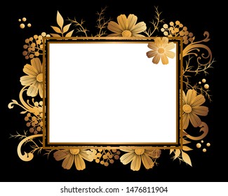 golden frame background of cosmoses