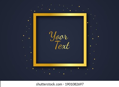 Golden frame background with text space. Golden luxury realistic rectangle border. Background with golden sparkling frame