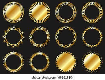 Golden frame badges and labels design collection. Gold circle frame. vector