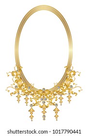Golden frame with baroque elements decoration and diamonds setting ,vector ,illustration