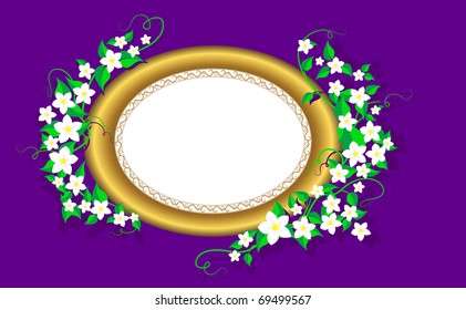 Golden frame with beautiful flowers. Vector.
