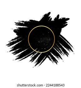 Marco dorado con salpicaduras negras y espantosos brillantes. Ilustración del vector aislada en fondo blanco