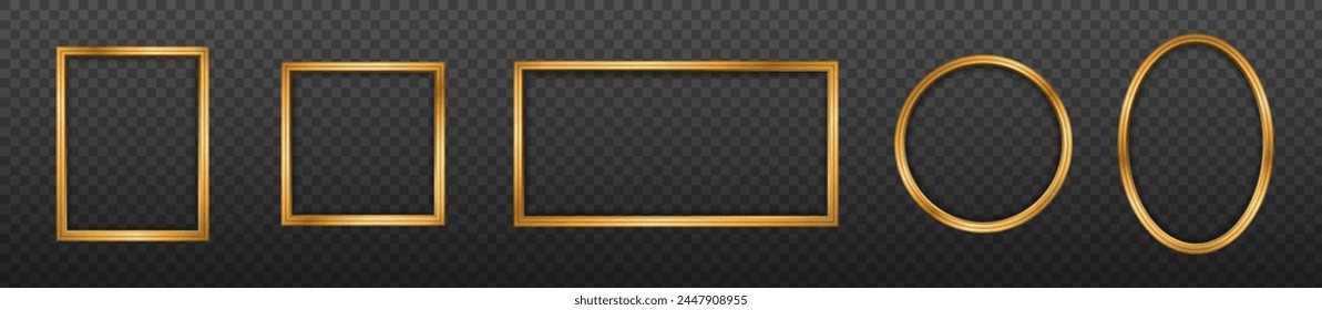 Golden frame border. 3d golden vector frame. Vector illustration 