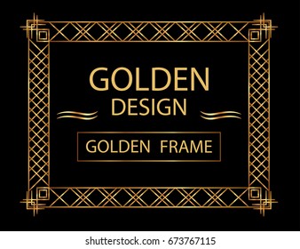 Golden frame. Border art deco. Vector illustration.