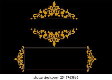 Golden frame and border with ornament, Royal Ornament Design Luxe Frames amp Labels for Invitation amp Wedding Cards, 