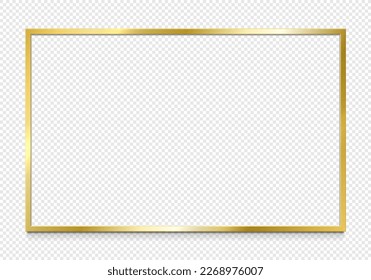 Golden frame border. Wedding invitation, birthday greeting and Christmas holiday celebration card realistic vector decoration or background. Luxury rectangle border, premium golden photo frame