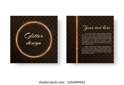 Golden frame with bright shiny particles for Christmas design. Vector illustration with light effect.