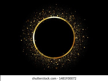 Golden frame with bright sparkles. Christmas decorative design elements. Xmas gold decorations. Glitter border with space for text. vector illustration